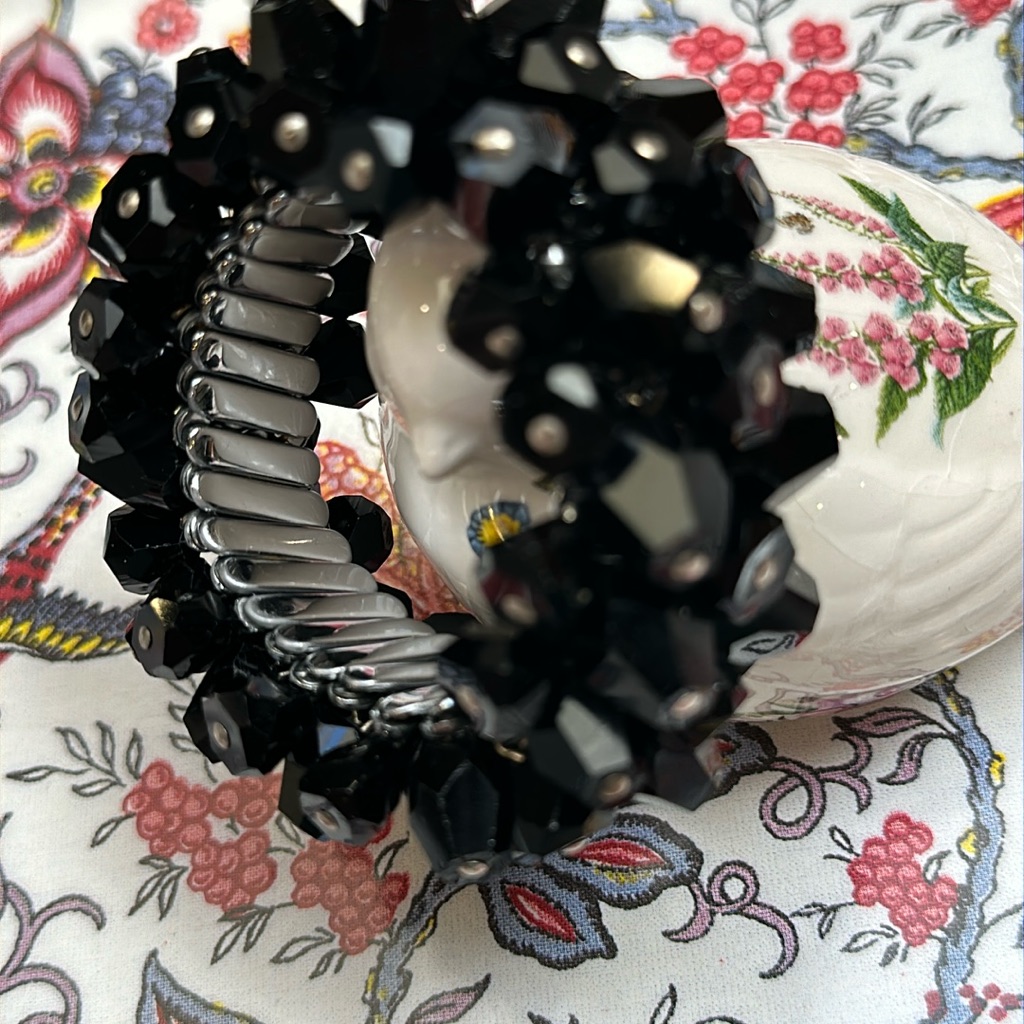 Chacha ‘50’s Expandable Bracelet W/Black Glass Beads-Made In Japan - 6”-8”